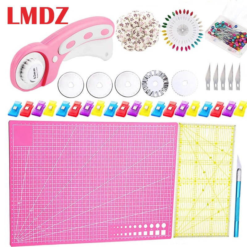 LMDZ 45mm Stoff rotierend Cutter Bausatz mit 5 Ersatz Klingen Patchwork Lineal Stoff Leder Handwerk Tuch Quilten DIY Werkzeuge