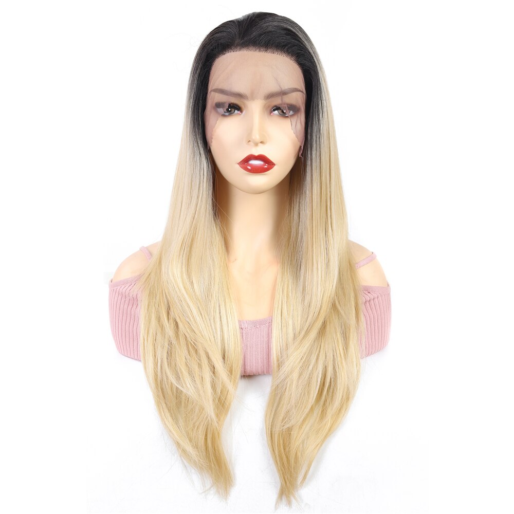 X-tresse blond Perücken 24 Zoll Natürliche Gerade Lange Haar Spitze Vorderseite Synthetische Wärme Beständig Faser Perücke für Frauen Täglichen Gebrauch