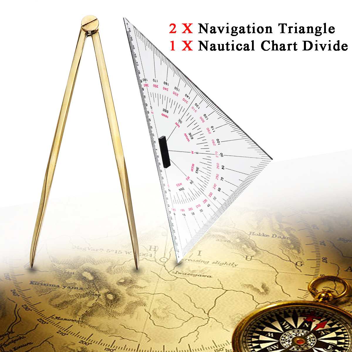 2 Stck 300 m Navigation Dreiecks Winkelmesser + 168mm Nautischen Diagramm Teiler Messung Werkzeuge Geeignet für Marine Navigation
