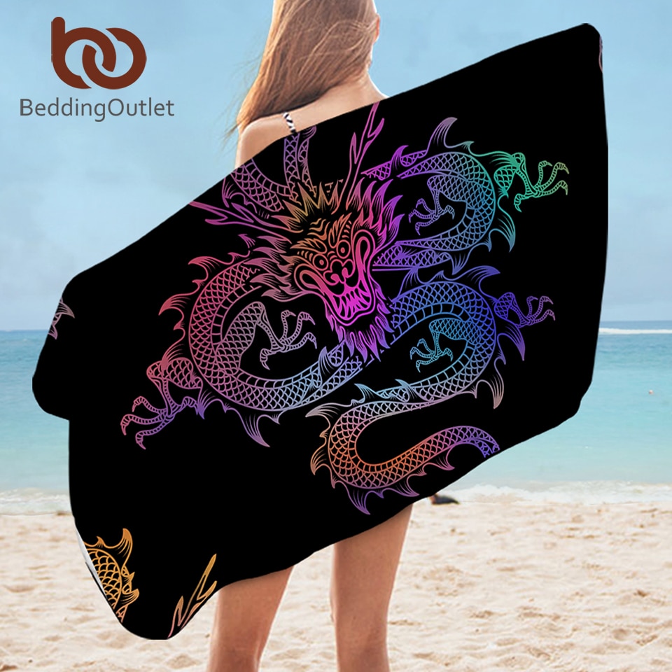 BeddingOutlet Drachen Schlecht Handtuch Bunte Gedruckt für Jungen Dusche Handtuch Schwarz Serviette Weiche Mikrofaser Strand Handtuch 75cm x 150cm