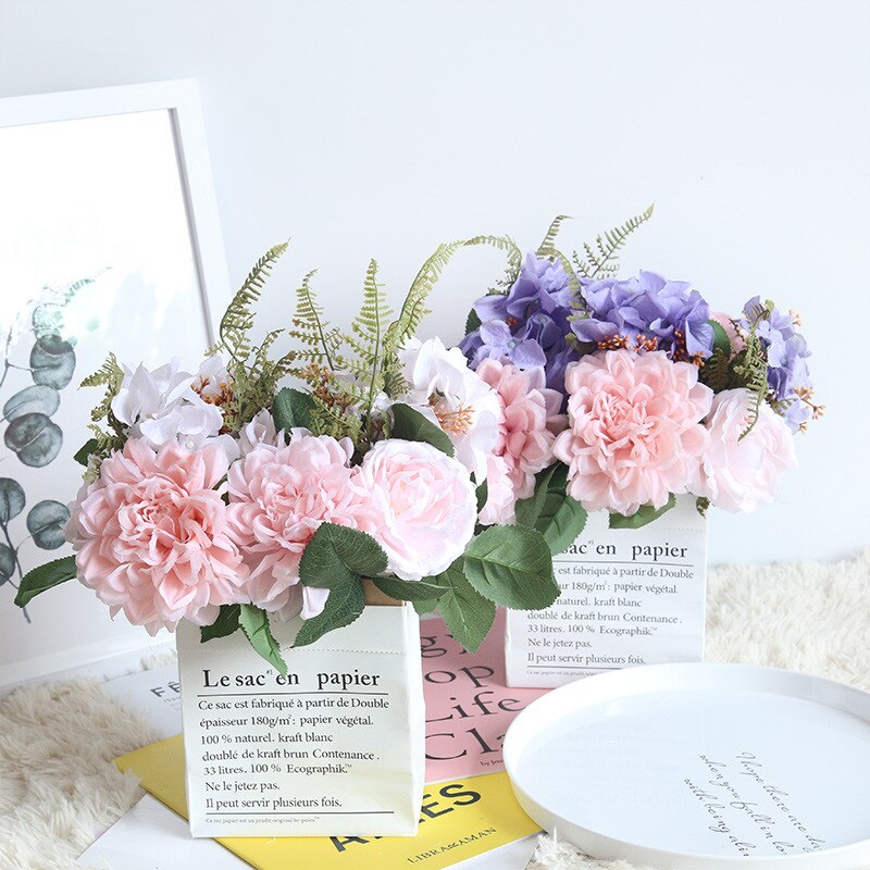 Hochzeit Blumen Strauß Künstliche Rose Pompon Braut Strauß Hortensien Braut Strauß Blume Hochzeit Dekoration Wohnkultur