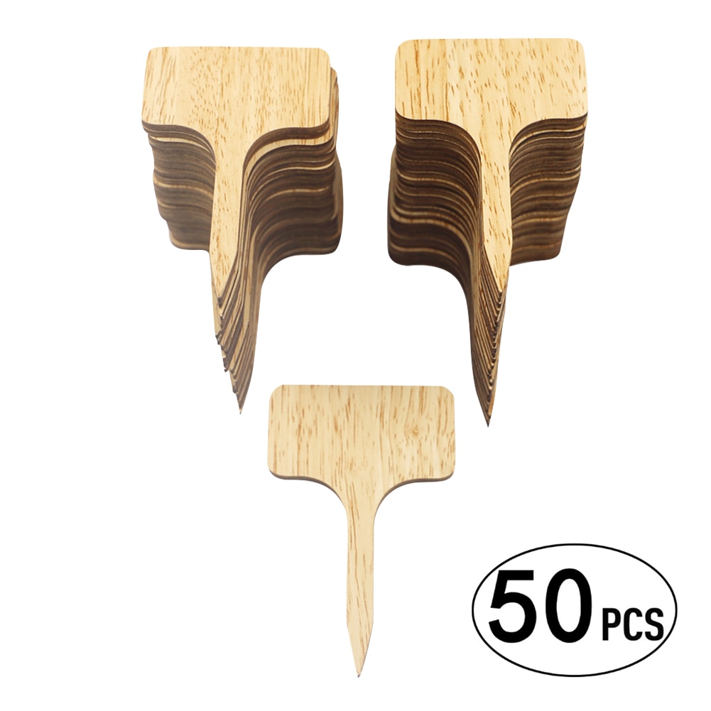 50 stücke Holz T-bilden Anlage Etiketten Kunststoff Garten Sämlinge Zeichen Stichworte Marker Stöcke für Sukkulenten Kräuter Blumen Tablett samen Vergossen