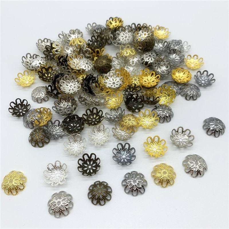 100 Stck/viel 15mm Blume bilden Legierung Perlen Kappen Schmuck Erkenntnisse Reize Halskette Armbänder Abstandshalter Perlen Für Schmuck, der