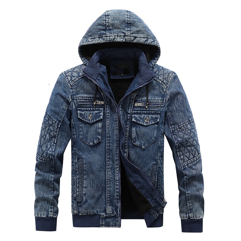 Neue Mit Kapuze Denim Jakets Männer Herbst Winter Vlies Denim Mäntel Jean Jacken Männer Outwear lässig Männer Winter Mantel mit nood