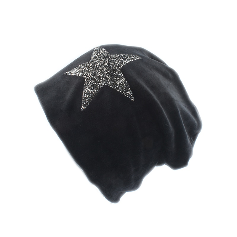 neue Samt Skullies Mützen Winter Hüte Für Frauen Sterne Slouchy Mütze Damen Hauben Kappe