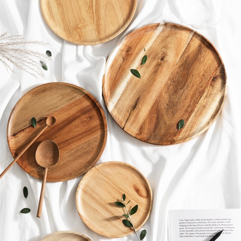 Neuheit Holz Abendessen Platte Holz Nachtisch Tablett Runde Oval Solide Platten Obst Gerichte Untertasse Tee Geschirr Geschirr einstellen