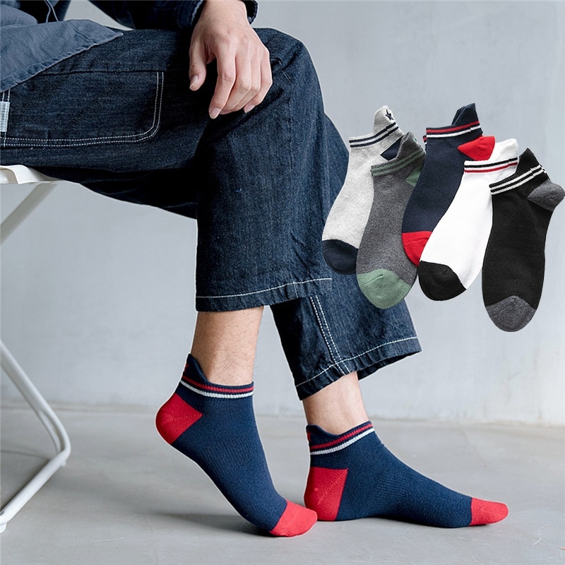 Nähte Farbe Fünf Stern Ferse Schutz Knöchel Socken Männer Baumwolle Studenten Junge lässig niedrig schneiden Socken Nicht Unterhose Loafer socken
