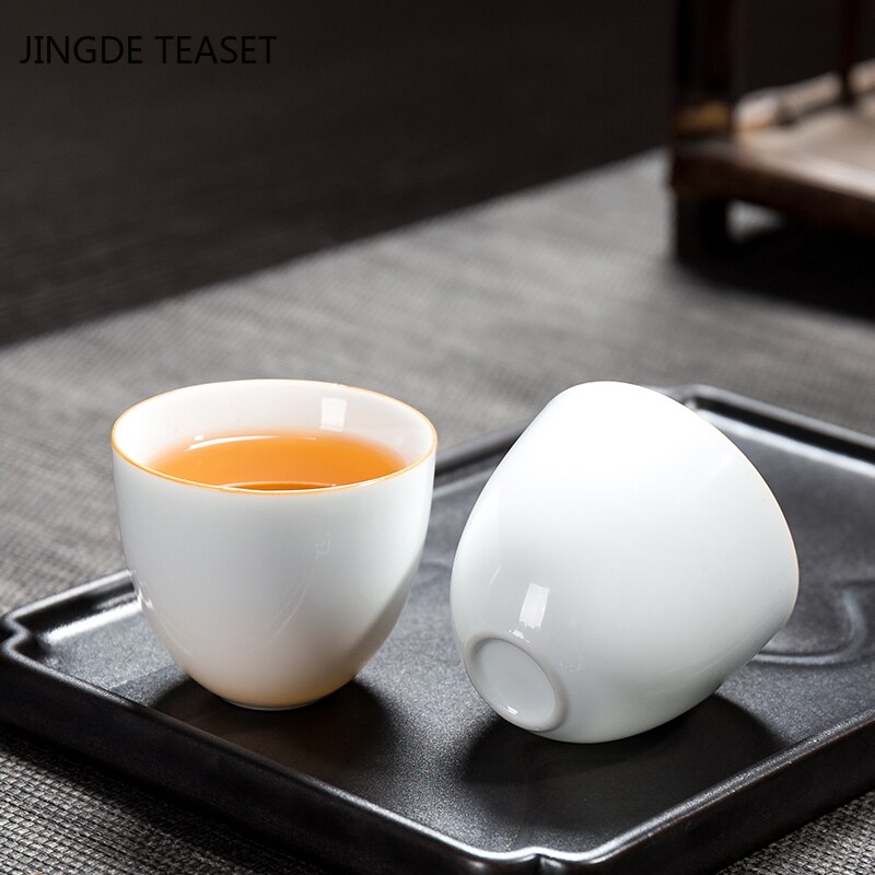 2 teile/los Jingdezhen Weiß porzellan Teetasse Keramik Kaffee tasse Handgemachte Boutique Tee Schüssel Chinesische Tee-einstellen Zubehör Meister tasse