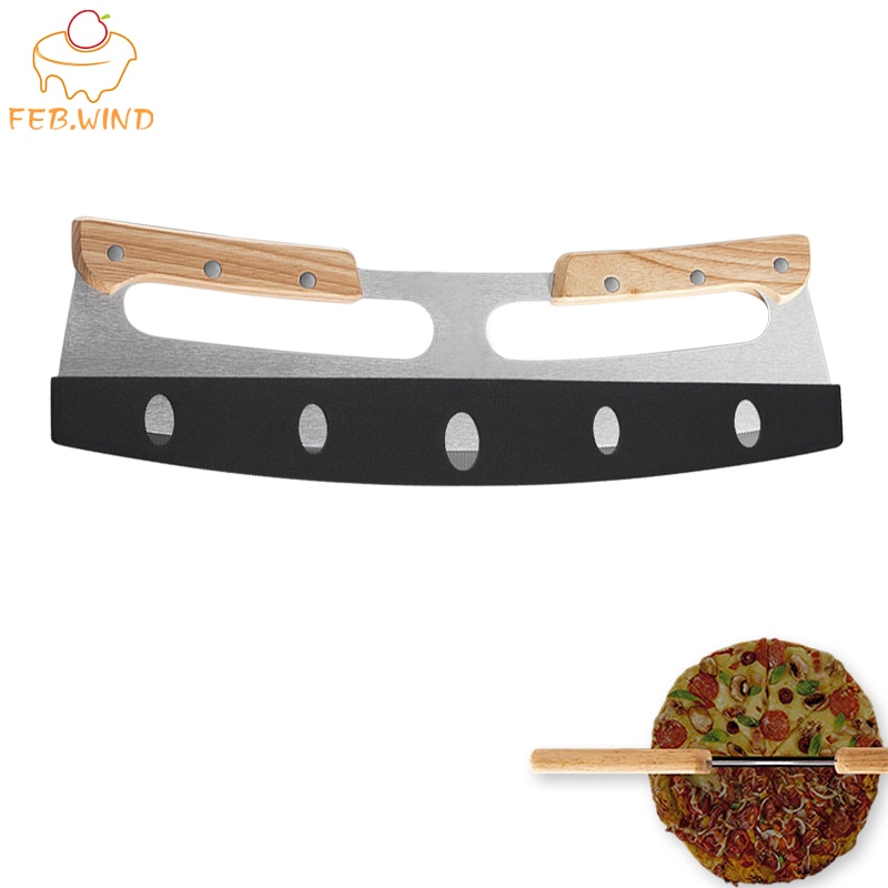 Große Kommerziellen Pizza Cutter Rocker Messer Mit Abdeckung Holz Griff Schaukel Pizza Schneidemaschine Mezzaluna Pizza Teig Cutter 157