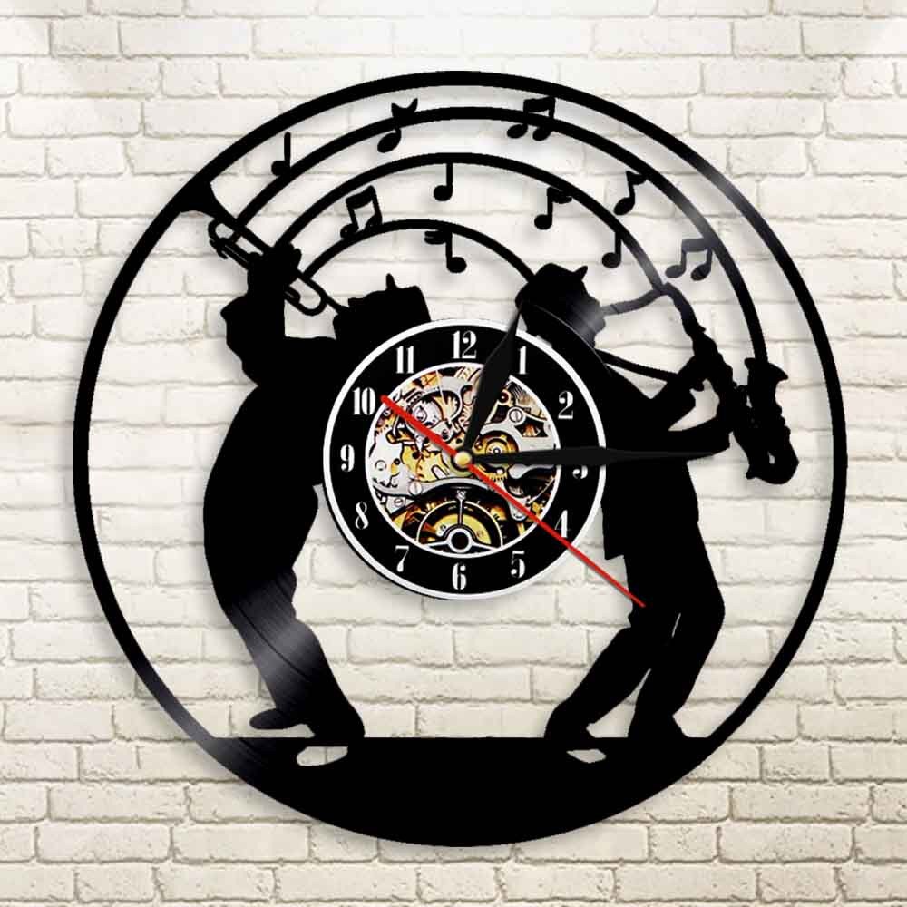 Jazz Musik Kunst Vinyl Wanduhr Mit LED Licht Saxophon Beleuchtet Uhr Kunst Jazz Band Musik Liebhaber