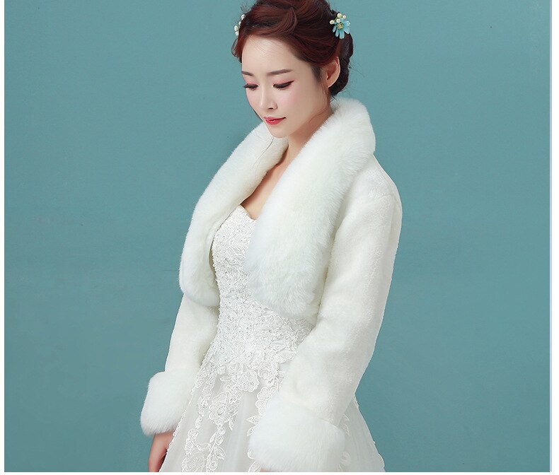 Faux Pelz Braut Hochzeit wickelt Weiß verrotten Winter Hochzeit Mäntel Jacken Bolero Für Abendkleid Warme Braut Schal Kap LT036