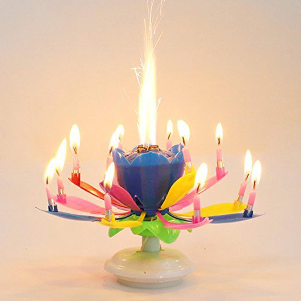 Zwei Schichten innovativ Kuchen Kerze Musical Lotus Blume Rotierende Glücklich Geburtstag Kerze Licht Party DIY Kuchen Dekoration
