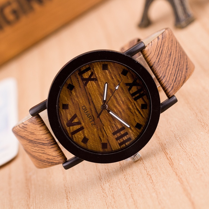 Holz Uhren Luxus Frauen Damen Uhr Römischen Ziffern Holz PU Leder Band Analog Quarz Mode Handgelenk Uhren Relogio Masculino