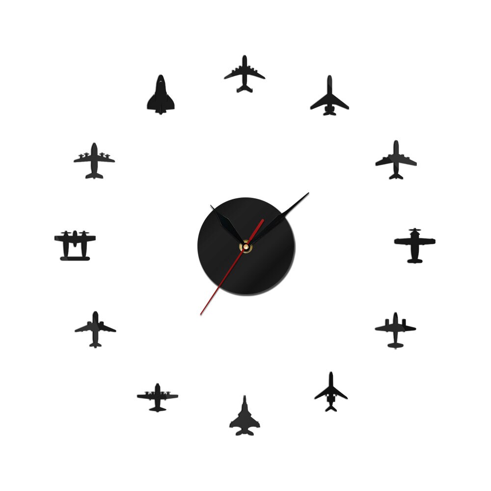 Pilot Flugzeug Zeitgenössische Wanduhr Schweigen Quarz 3D Spiegel Effekt DIY Zauberstab Kunst Moderne Fliegen Flugzeug Kämpfer Jet Klok