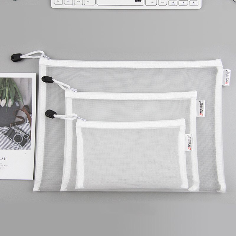 10Stck A4A5A6 Prüfung Papier Tasche Stift Tasche Gittergewebe Reißverschluss Schüler Büro Einfache Große Kapazität Papier Tasche Dokument Tasche Ordner transparent