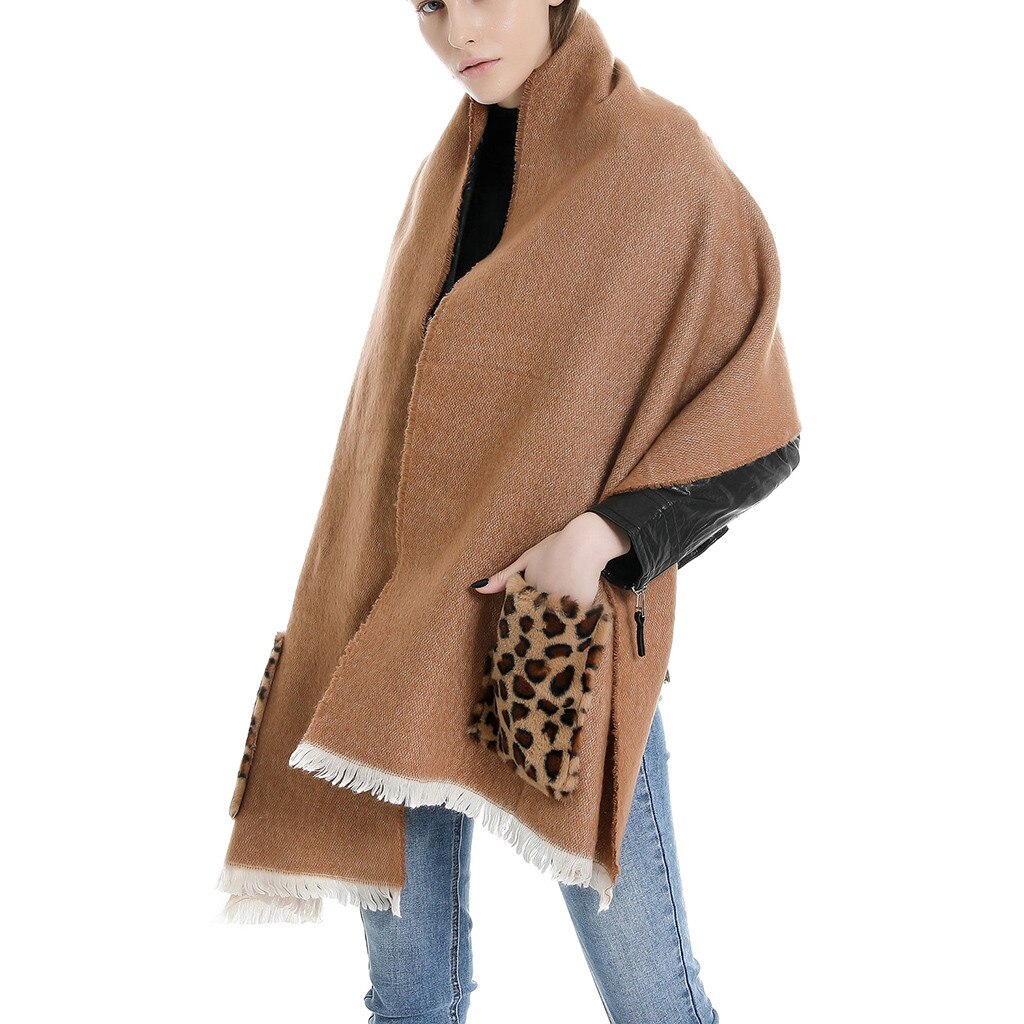 Neue Winter Schal Frauen Warme Quaste Schals retro Leopard drucken Tasche Schal Zwei Trägt Schal Echarpe Femme Hiver