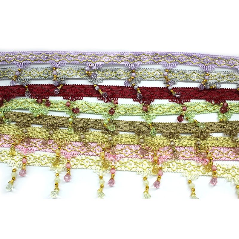 ZGTGLAD 1 mt Tuch Vorhang NäHenne Quaste Randbereich trimmen Quaste Kristall perle Spitze Zubehör Vorhang Hause DIY Dekoration Liefert