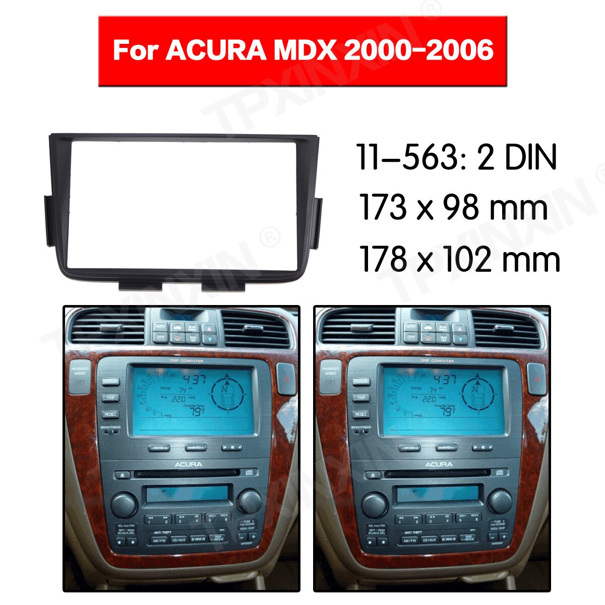 11-563 Auto Radio Rahmen Tafel für ACURA MDX 2000-2006 Radio Stereo-Blende Rahmen Adapter passend zu Bausatz 2Lärm