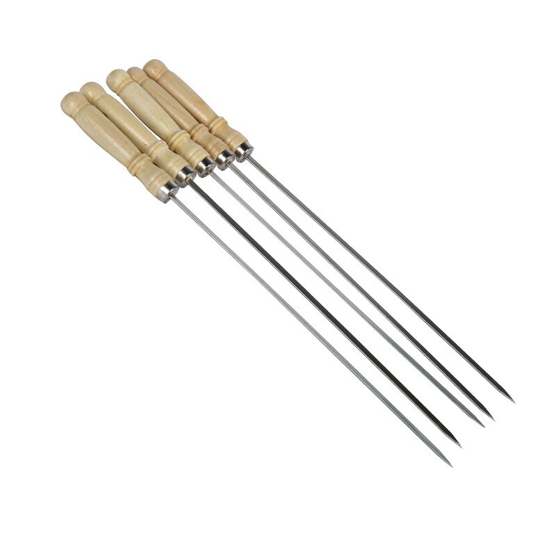5 stücke Edelstahl BBQ Spieß Holzgriff Grill Nadel Wiederverwendbare Grill Fleisch Schnur Grill Gabel Kochen Ich bin Freien Werkzeug