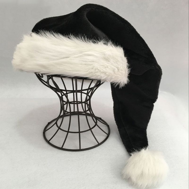 75cm Erwachsene Schwarz Plüsch Lange Weihnachten Hütte Weihnachten Kostüm Pompom Santa Claus Deckel