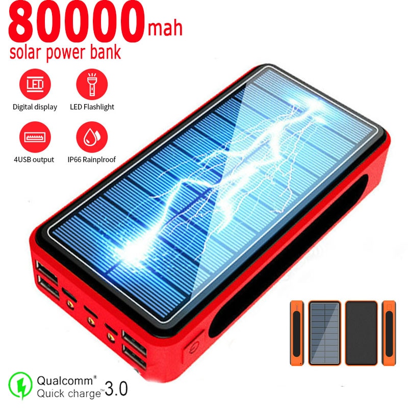 80000mAh Solar- Energie Bank Tragbare Ladegerät 80000mAh Externe Batterie Energie Bank 4USB Ausgang Hafen für Samsung Xiaomi IPhone