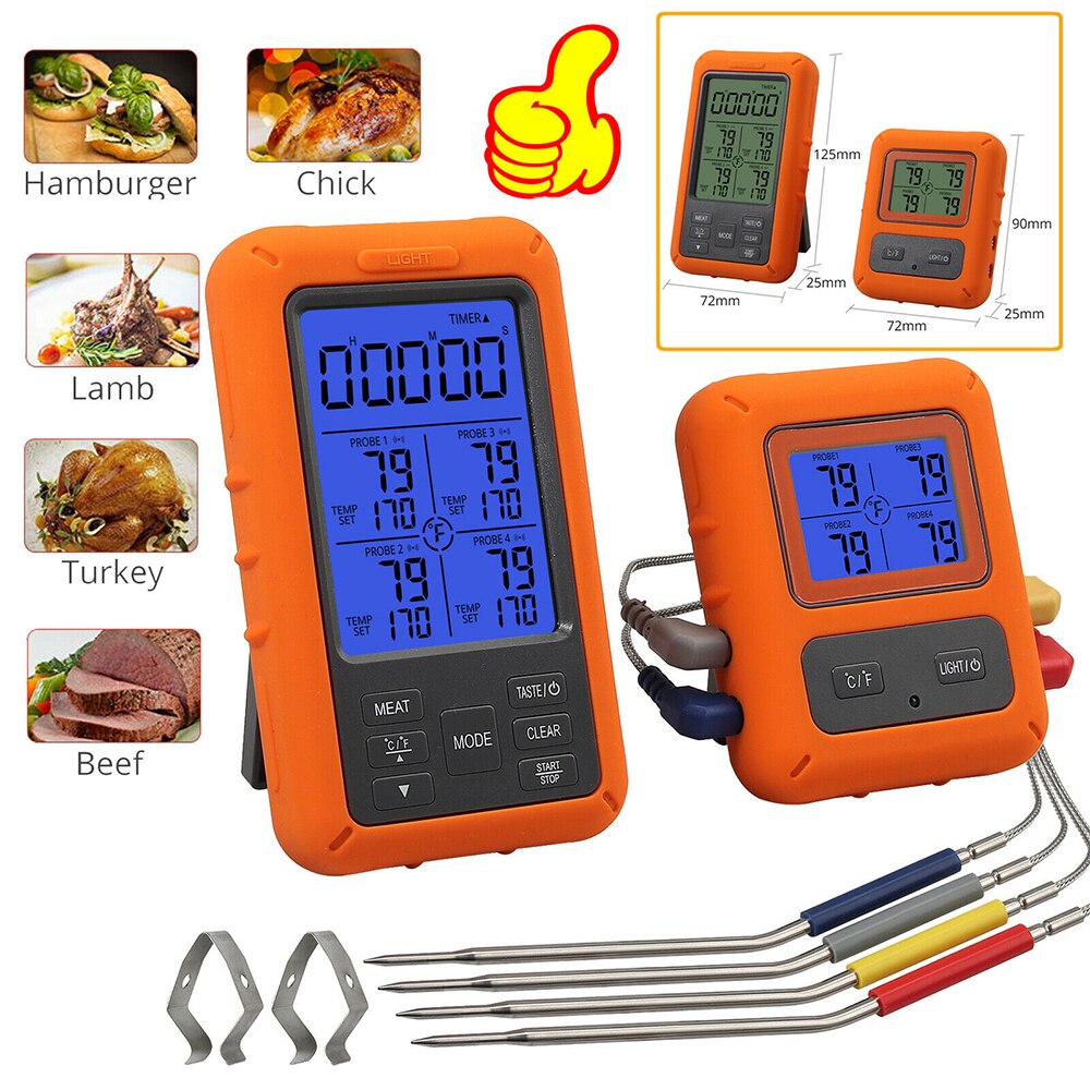 100M Fernbedienung Drahtlose Digitale Fleisch Thermometer TS-TP40 Grill Ofen Küche Thermomet Mit Timer 4 Sonden Für BBQ Lebensmittel Ofen raucher
