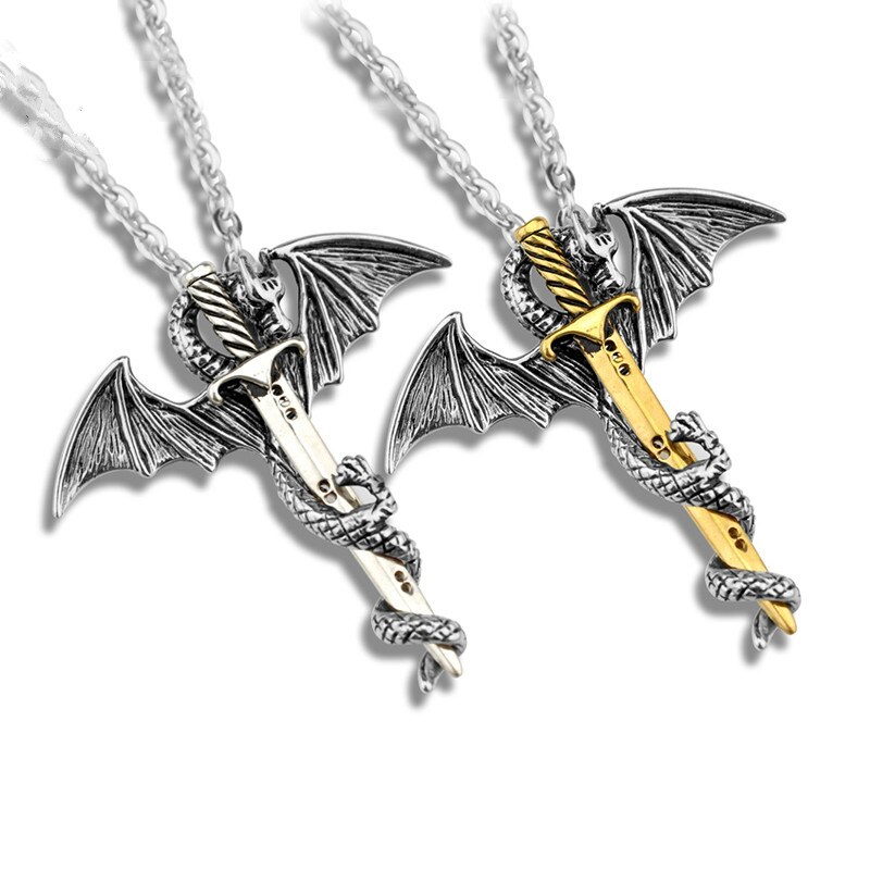 Super Persönlichkeit Kühlen Edelstahl Anhänger Leuchtende Halskette Pterosaur Schwert Schmuck Männer Halskette Drachen Punk Halskette
