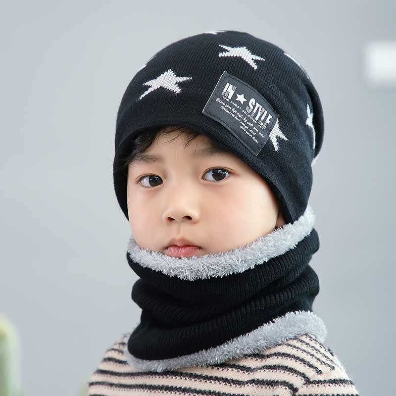 Art Winter betroffen Hütte Schal einstellen Jungen Mädchen Warme Plüsch Mützen Hütte 2 Stück setzt Kind Geometrie Druck Ich bin Freien Ski Kappe Schals