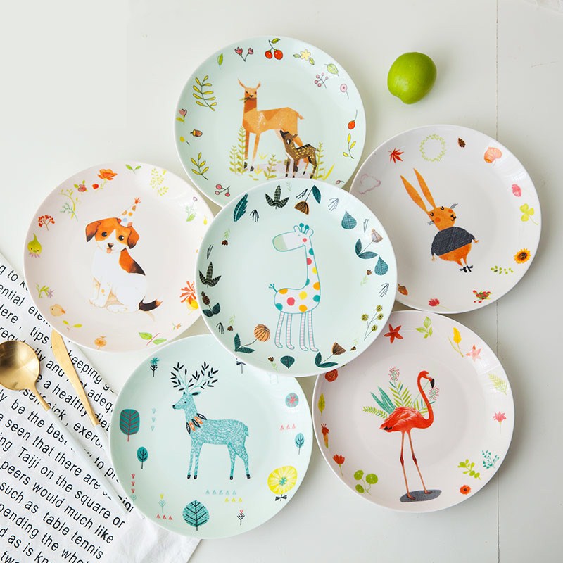 8 zoll keramik Platte Karikatur schüssel Porzellan Geschirr Löffel Frühstück Kuchen Gerichte Obst-fach Keramik Geschirr