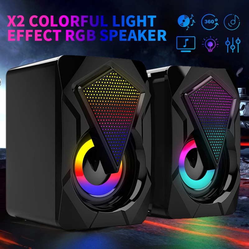 LED PC Lautsprecher umgeben Klang System Spielen Bass USB Verdrahtete Computer Lautsprecher Für PC/Latop/MP4 USA X2 bunte Lichter Lautsprecher