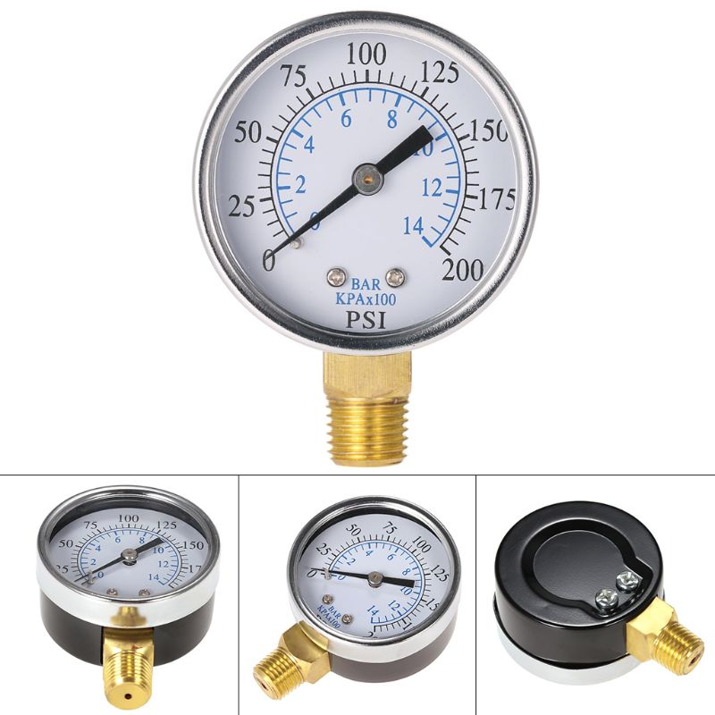 0-14 Bar Luft Öl Wasser Manometer 1/4 "NPT 0-200PSI Manometer 0-14 Bar Seite Montieren