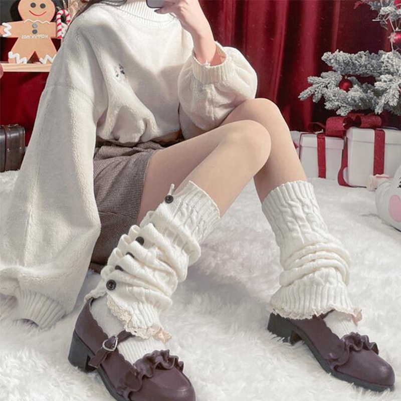 Frauen Weiß Kawaii Beinlinge Winter Knie Strümpfe Mädchen Mit Spitze verlieren Stiefel Strümpfe Uniform Cosplay Zubehör T412