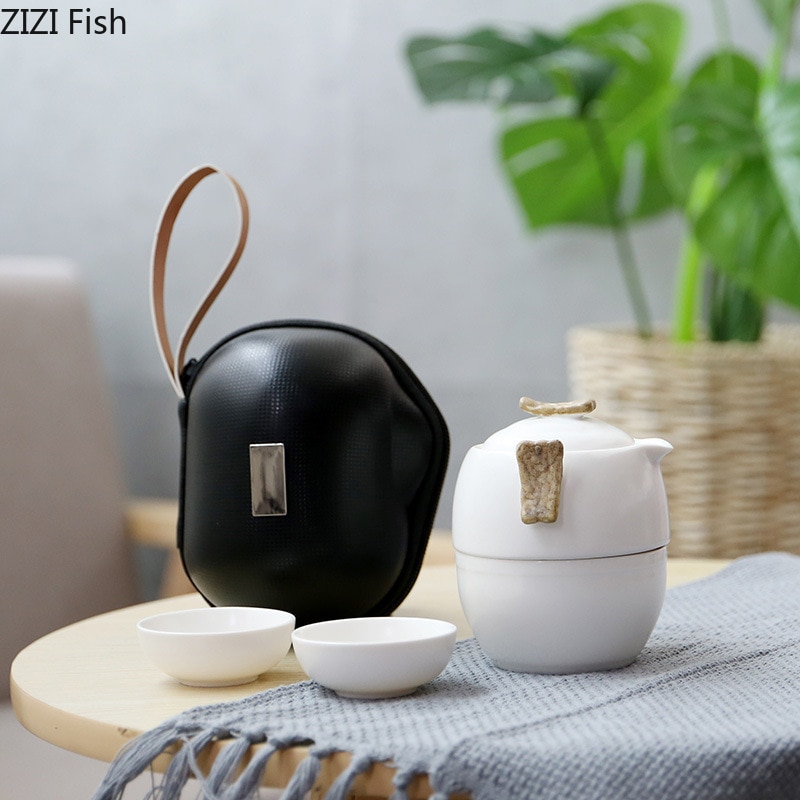 Chinesisch Weiß Tee Reise Tee-einstellen Kung Fu TeaSet Keramik Tragbare Teekanne Porzellan Teaset Reise Tee Tassen Tee Zeremonie