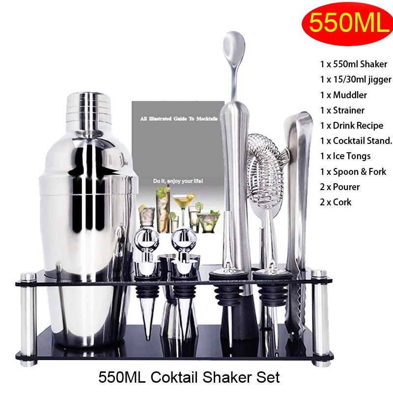 11-stück 550ml/750ml Cocktail Shaker Bar einstellen Edelstahl Barmann Bausatz Rührgerät Trinken Riegel setzt werkzeug