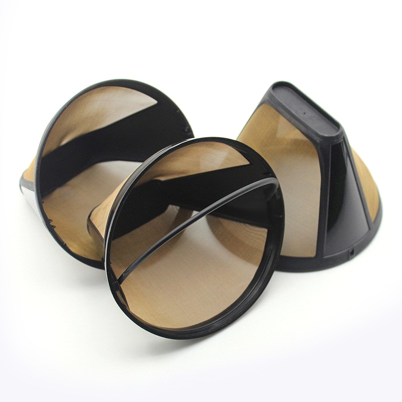 Kegel-Stil Wiederverwendbare Kaffee Filter dauerhaft Kaffee Hersteller Maschine Filter Gold Gittergewebe Mit Griff Cafe Kaffee Werkzeuge wiederverwendbar Cafe