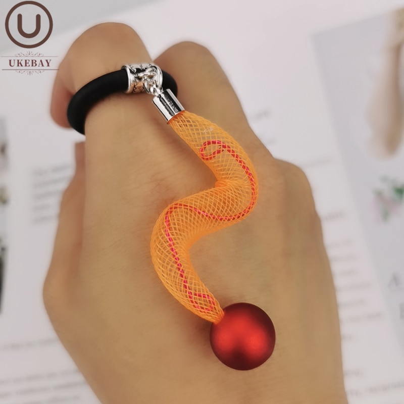 UKEBAY Neue Seltsame Gummi Ring Charme Schmuck Frauen -Ring Handgemachte Gittergewebe Ringe Gothic Perle Zubehör