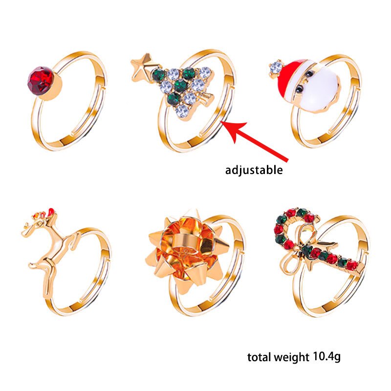 6-teiliges einstellen Von Niedlichen Karikatur Elch Weihnachten Baum Ring Öffnung Einstellbar Legierung Damen Weihnachten Ornamente