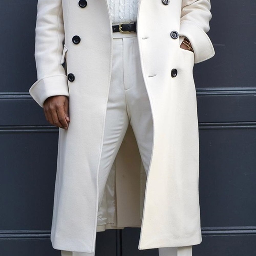 Weiß Herren Lange Jacken Herbst Wolle Mäntel Langarm Geschmack revers retro Männer Clthing Mischungen Kausal Winter Oberbekleidung