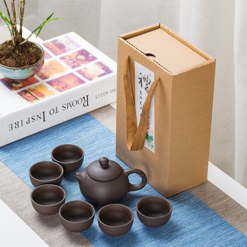 Chinesische Reise Kung Fu Lila Sand Tee-setzt Tragbare Service Gaiwan Tee Tassen Tee Zeremonie Teekanne Mit Kasten