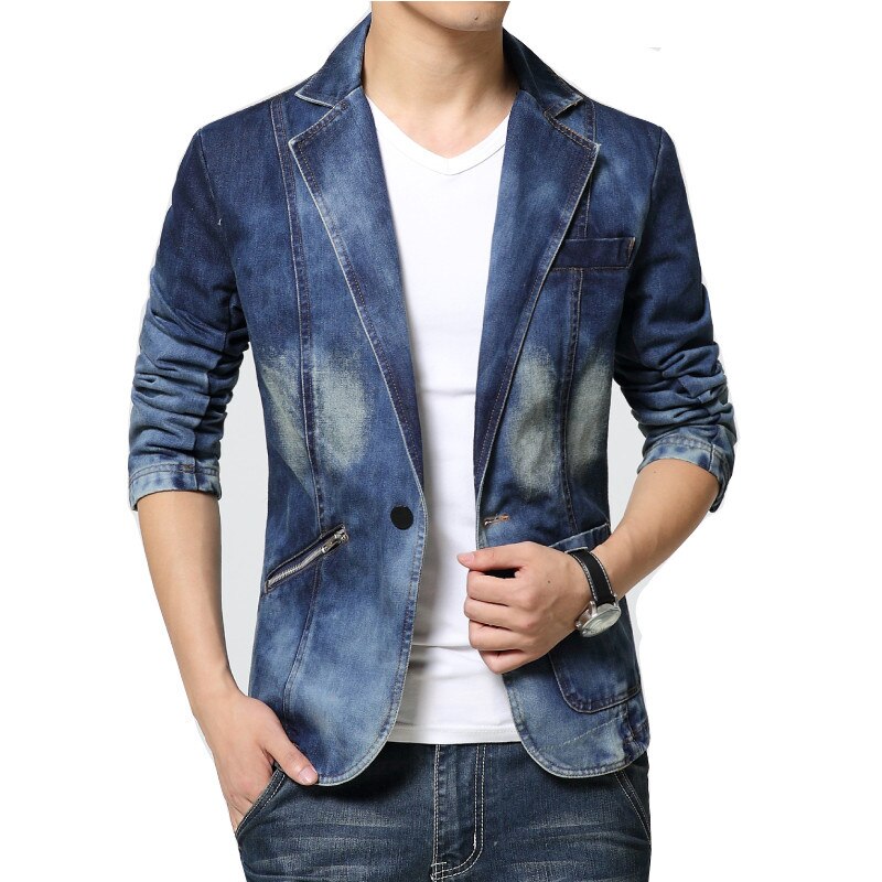 Neue Frühling Männer Blazer Männer Trend Jeans Anzüge lässig Anzug Jean Jacke Mens schlank passen Denim Jacke anzug Männer