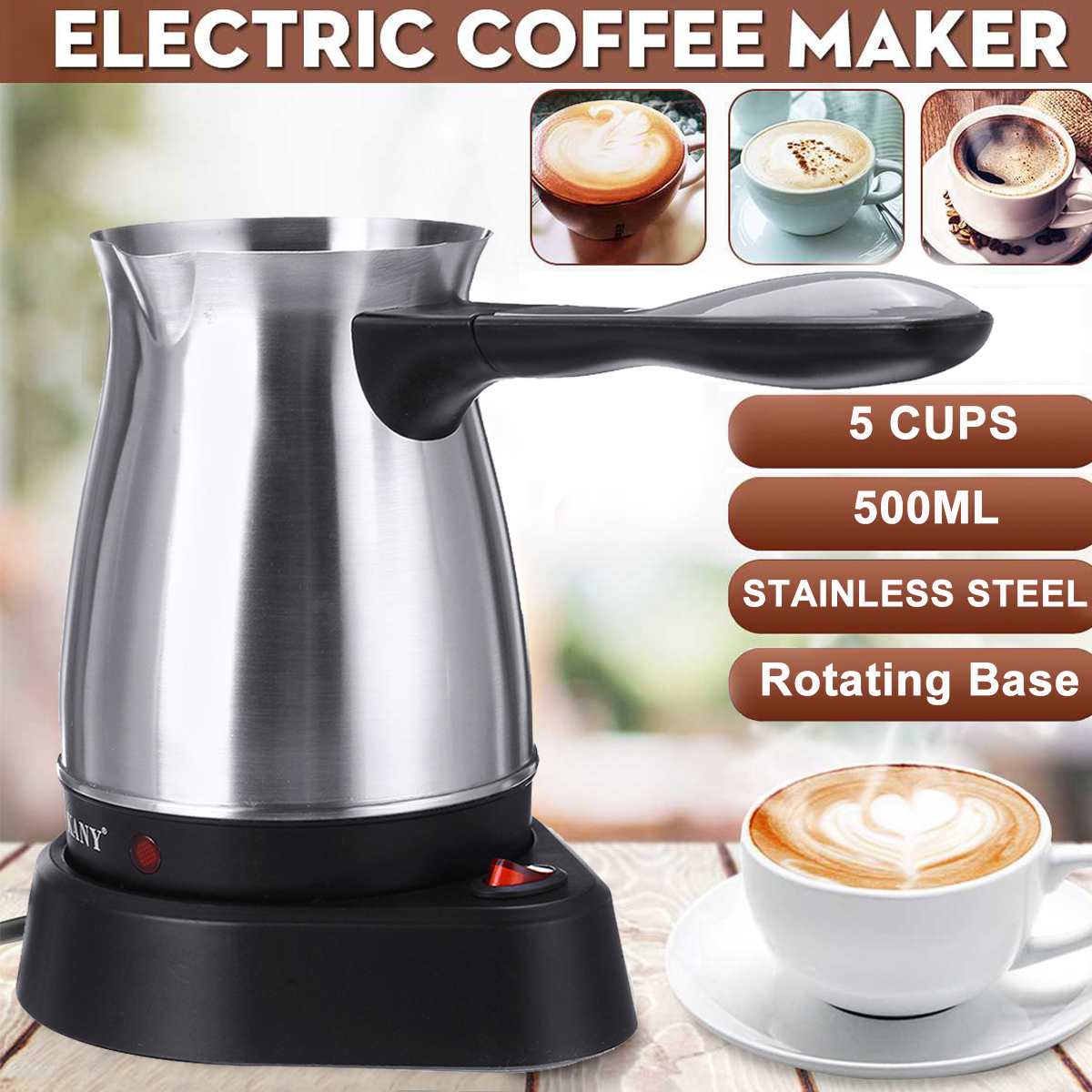 Kaffee Machen 500ml Edelstahl Getrennt Italienische Mokka Topf Griechischen Türkische Elektrische Kaffee Topf Tragbare Espresso Maschine 220V