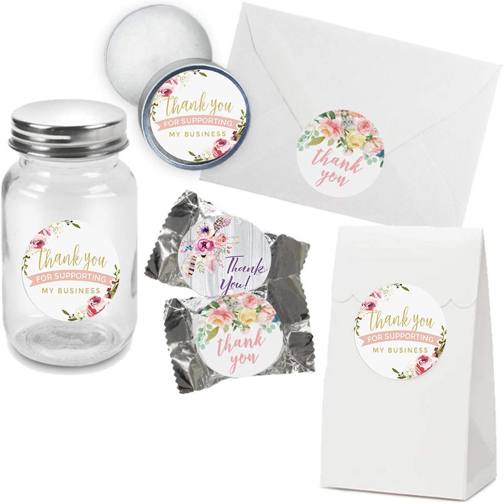4 arten Blumen- Danke Aufkleber Dichtung Etikett Scrapbooking Runde Aufkleber Schild Verpackung Schreibwaren Aufkleber 500Stck/rollen