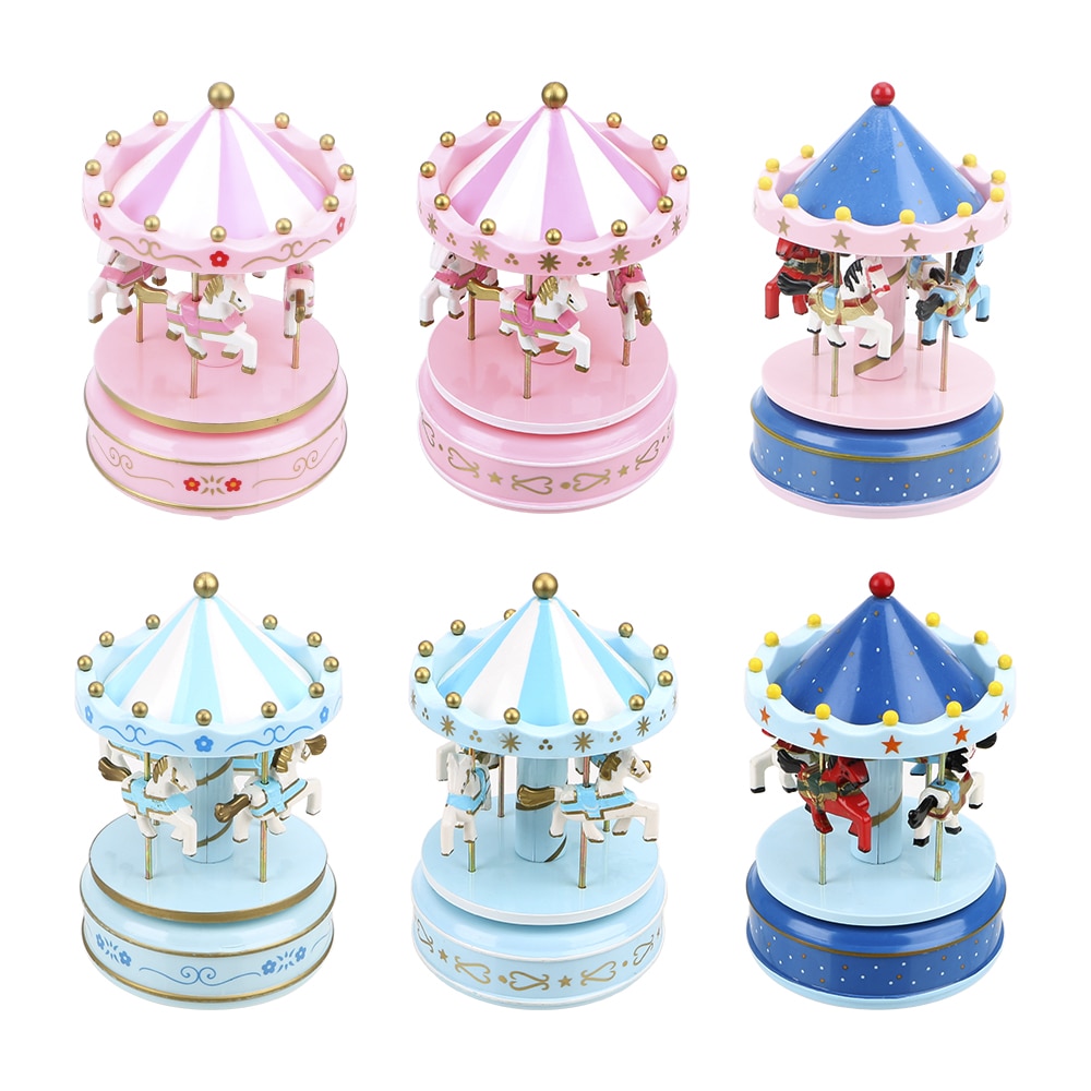 Fröhlich-gehen-runden musik boxen Geometrische Musik Baby zimmer dekoration unisex Holz Weihnachten Pferd Karussell Kasten hause Dekor
