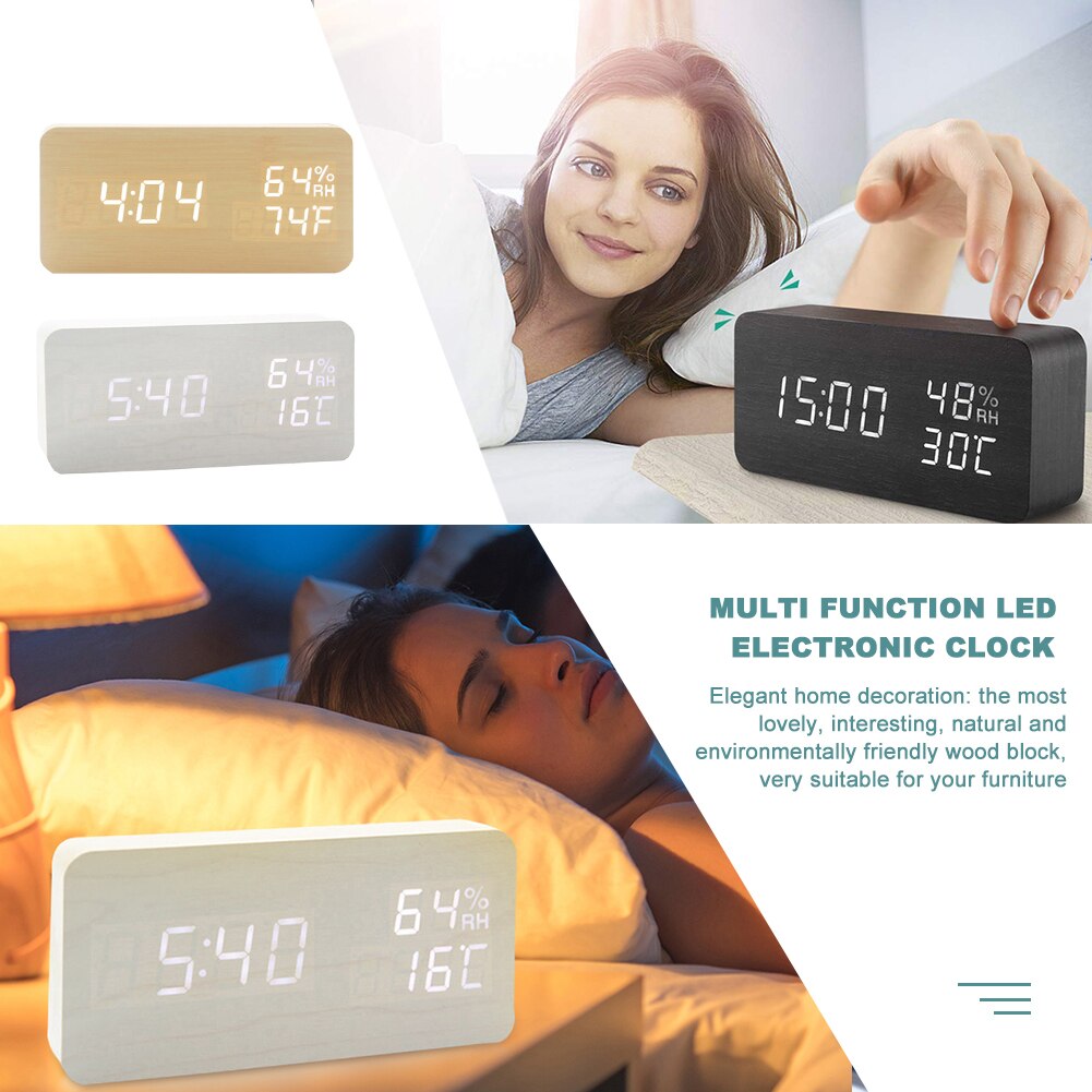 Holz retro glühen Uhr Schreibtisch Tabelle Dekor Kleine Digitale Holz LED Wecker Stimme Kontrolle Schlummern Funktion Schreibtisch Werkzeuge
