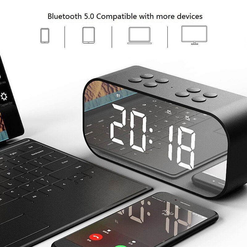 Spiegel Drahtlose Bluetooth Mit LED Wecker FM Radio Lautsprecher Unterstützung Aux TF USB Musik Spieler Anzeige Tragbare Karte Lautsprecher