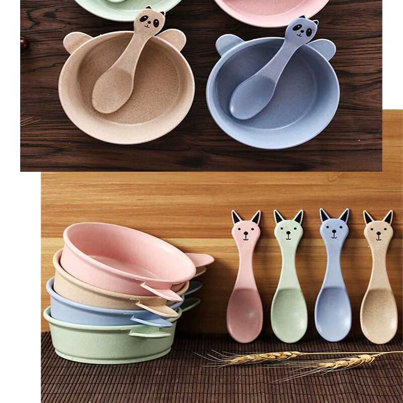 2Stck Karikatur Panda Baby Fütterung Lebensmittel Geschirr Baby essen Geschirr setzt freundlicher Gerichte Anti Baby Ausbildung Schüssel löffel