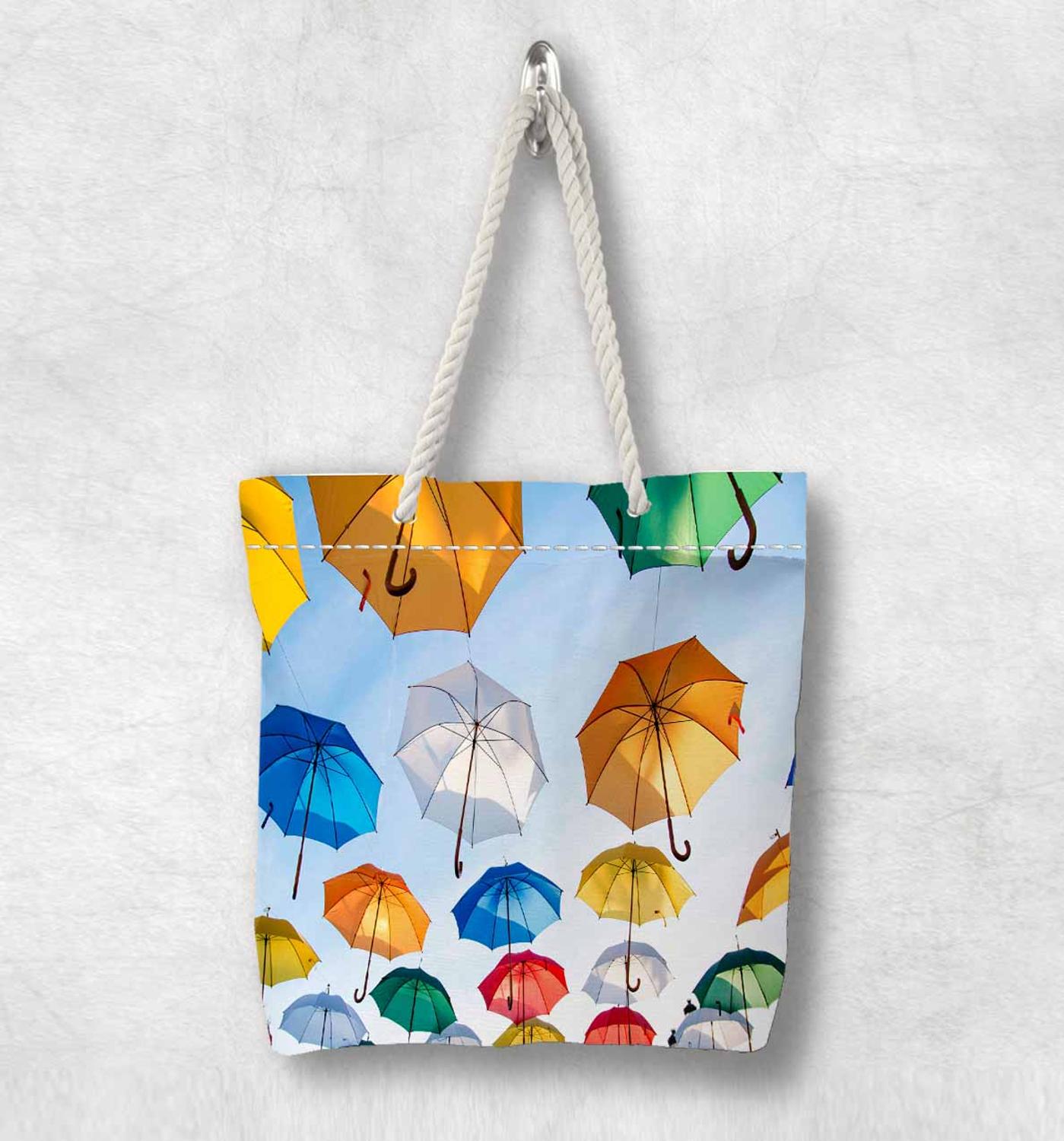 Sonst Gelb Blau Grün verrotten Regenschirme Neue Weiß Seil Griff Leinwand Tasche Baumwolle Leinwand Mit Reißverschluss Tote Tasche Schulter Tasche