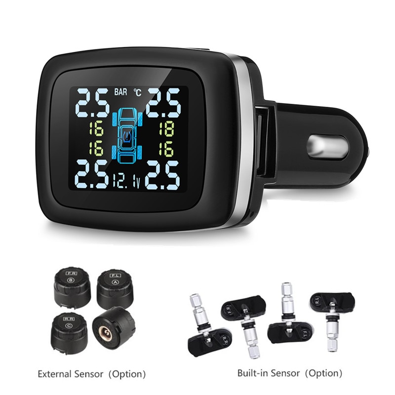 Auto TPMS Reifen Druck Überwachung System Sensor USB Hafen Auto Sicherheit Alarm Zigarette Feuerzeug Digitale System Reifen Druck System