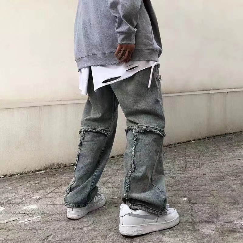Ausgefranste gerissen ausgebeult Jeans Hosen Männer und Frauen Gewaschen Streetwear Gerade verlieren Denim Hosen Hüfte hüpfen Harajuku Plus Größe Hosen