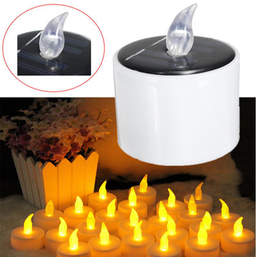 Neue Kerzen/Flammenlose Elektronische Solar- LED Kunststoff Solar- Energie Kerze Gelb Solar- Energie LED Tee Lichter Lampe für draussen